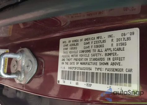 2010 Honda Accord 2.4 Lx z USA, uszkodzony, nr VIN 1HGCP2F37AA020054